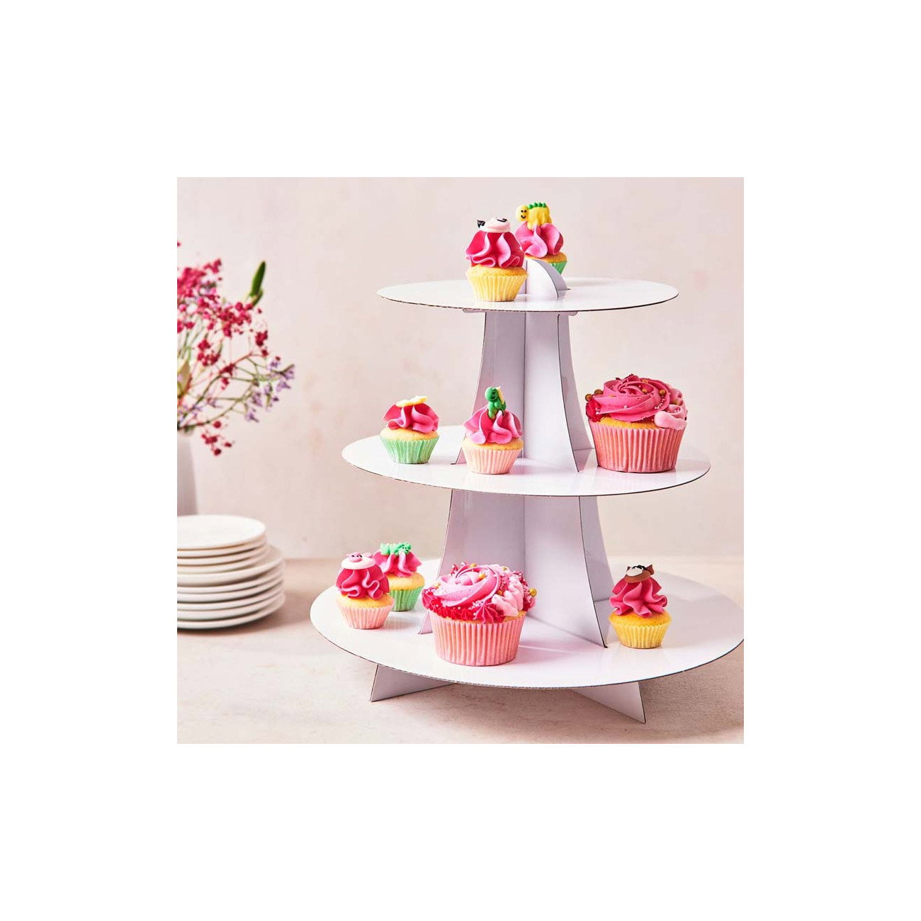 Muffinsställ vit med guldkant