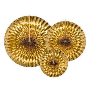 Pappersrosetter Guld, 3 storlekar - PartyDeco