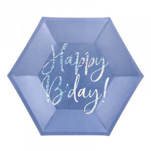 Papperstallrikar Happy Bday, Lila - PartyDeco
