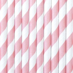 Papperssugrör randig rosa/vit - PartyDeco