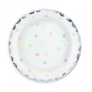 Papperstallrikar stjärnor, pastell - PartyDeco
