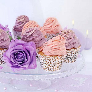 Cupcake Wrappers Spets, vit pärlemor - PartyDeco