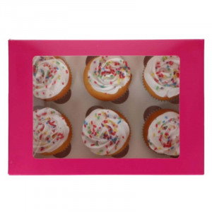 Cupcake box rosa för 6 cupcakes, 3-pack - FunCakes