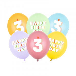 Ballonger, 3, pastellmix, 6-pack - Party Deco