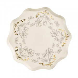 Papperstallrikar Blommor beige Ø20 cm, 6-pack - PartyDeco