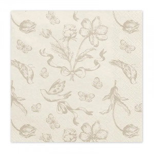 Servetter Blommor beige, 12-pack - PartyDeco