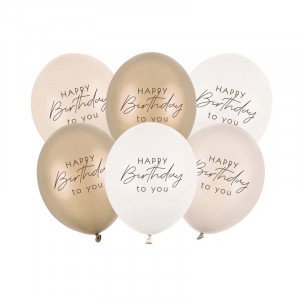 Ballonger Happy Birthday, Beige mix, 6-pack - PartyDeco