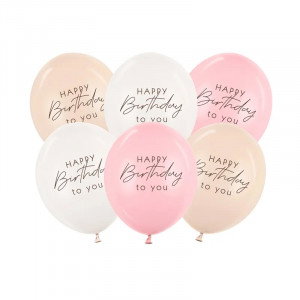 Ballonger Happy Birthday, Rosa mix, 6-pack - PartyDeco
