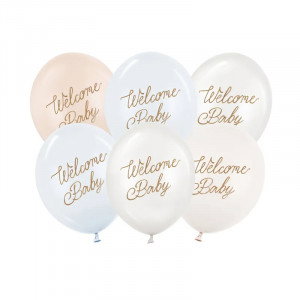 Ballonger Welcome Baby, Blå mix, 6-pack - PartyDeco