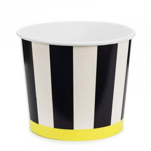 Popcornbägare randiga, svart/vit/gul - PartyDeco