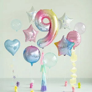 Sifferballong 9, Skimrande Pastell, 86 cm - PartyDeco