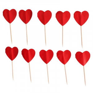 Cupcake toppers Hjärta, röd - 10 st