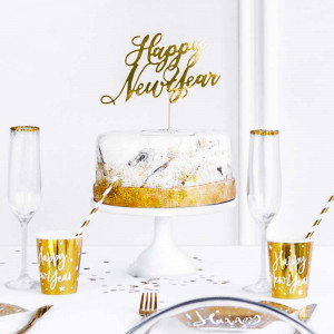 Cake topper nyår, guld - PartyDeco