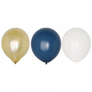 Ballongmix - Guld, vit & mörkblå, 8 st