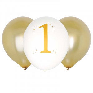 Ballonger 1, guld & vit, 6 st