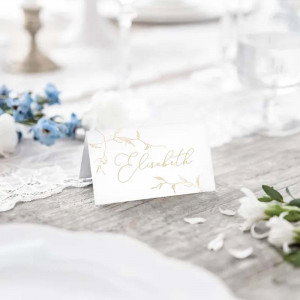 Placeringskort Kvist, vit & guld - PartyDeco