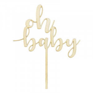 Cake Topper i trä, Oh Baby - PartyDeco