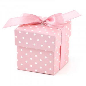 Presentaskar med band, prickig rosa/vit - PartyDeco