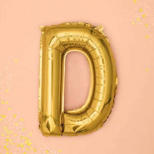 Bokstavsballong D, 35 cm, guld - PartyDeco