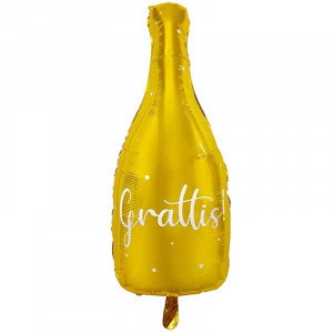 Folieballong guldflaska - Grattis!