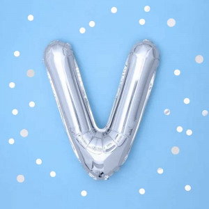 Bokstavsballong V, 35 cm, silver - PartyDeco