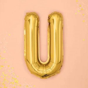 Bokstavsballong U, 35 cm, guld - PartyDeco