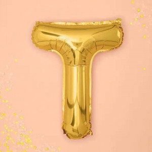 Bokstavsballong T, 35 cm, guld - PartyDeco