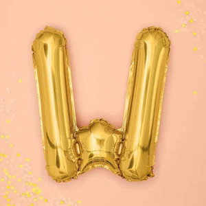 Bokstavsballong W, 35 cm, guld - PartyDeco