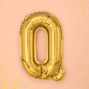Bokstavsballong Q, 35 cm, guld - PartyDeco