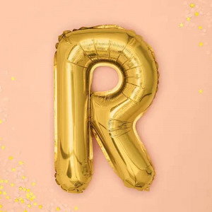 Bokstavsballong R, 35 cm, guld - PartyDeco
