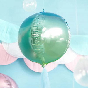 Folieballong Rund, ombre blå/grön - PartyDeco