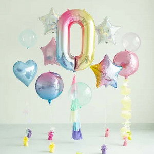 Sifferballong 0, Skimrande Pastell, 86 cm - PartyDeco