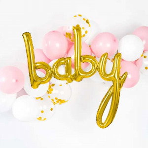 Folieballong Baby, guld - PartyDeco