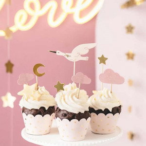 Cupcake toppers Baby Stork - PartyDeco