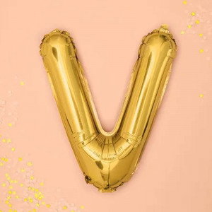 Bokstavsballong V, 35 cm, guld - PartyDeco