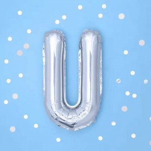 Bokstavsballong U, 35 cm, silver - PartyDeco
