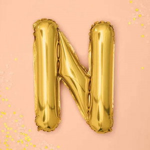 Bokstavsballong N, 35 cm, guld - PartyDeco