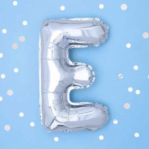 Bokstavsballong E, 35 cm, silver - PartyDeco