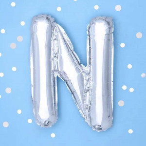 Bokstavsballong N, 35 cm, silver - PartyDeco