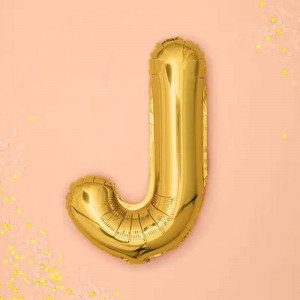 Bokstavsballong J, 35 cm, guld - PartyDeco