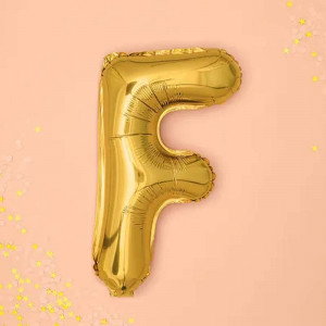 Bokstavsballong F, 35 cm, guld - PartyDeco