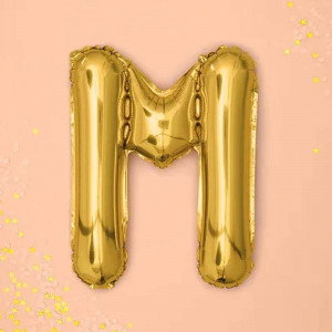 Bokstavsballong M, 35 cm, guld - PartyDeco
