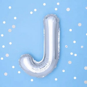 Bokstavsballong J, 35 cm, silver - PartyDeco