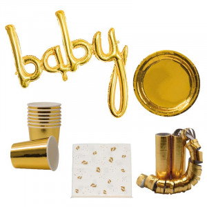 Paket till babyshower, guld, 8 pers