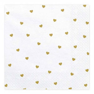 Servetter vita med guldhjärtan, 20-pack - PartyDeco